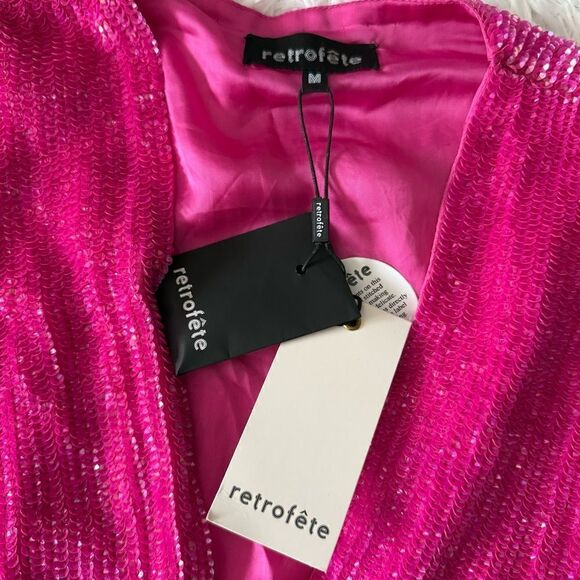 NWT Retrofete Sequins Beaded Gabrielle Robe Wrap Dress in Hot Pink Size M - Picture 8 of 10